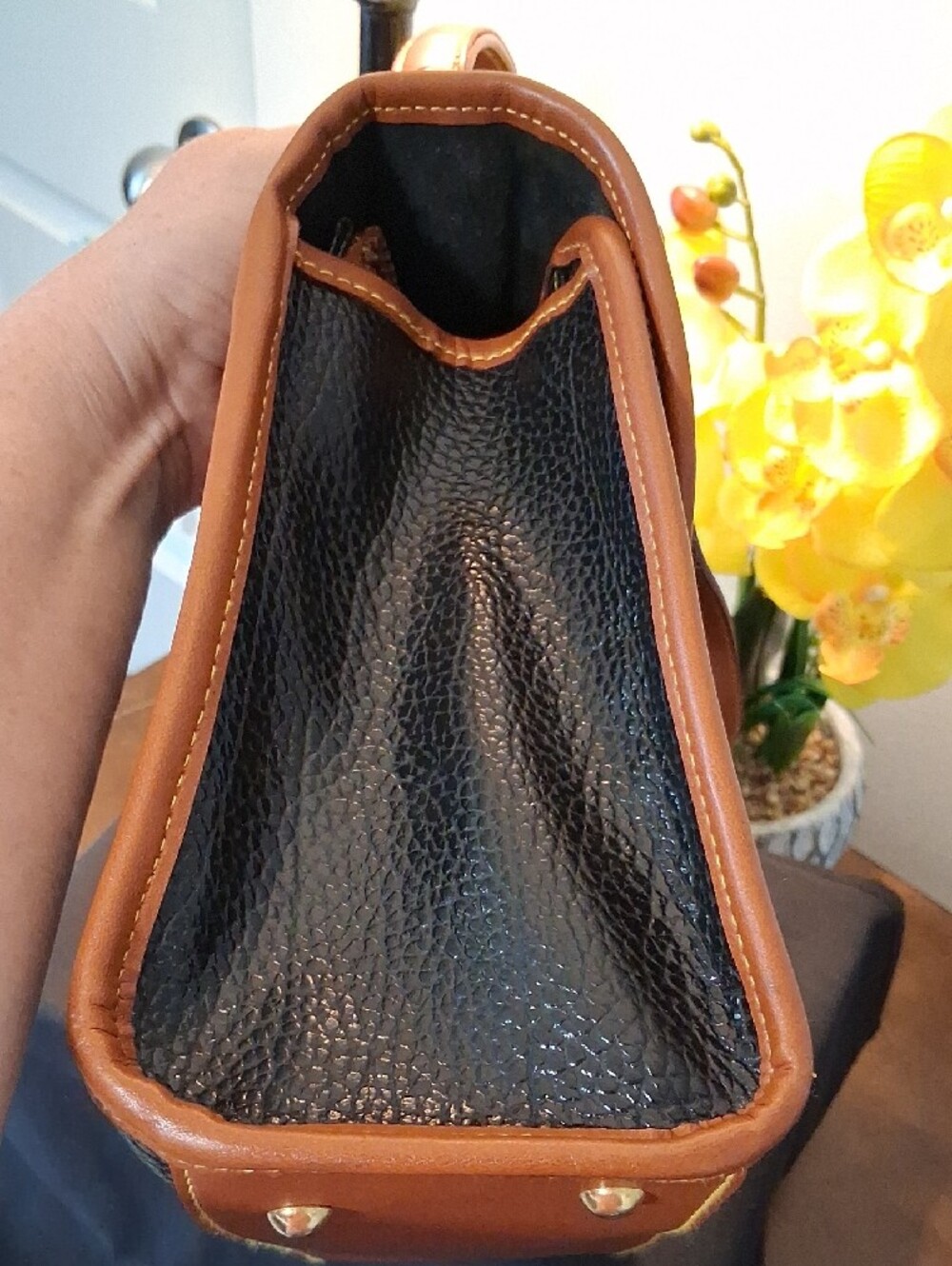 Dooney & Bourke Black Pebbled Leather Satchel with Brown Trim - Picture 6 of 14